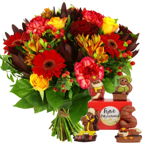 Boeket bloemen Sinterklaas chocolade