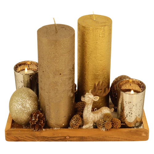 Plateau kaarsen + kerstdecratie