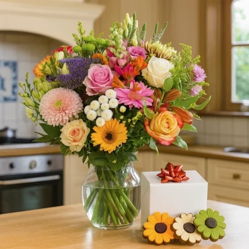 Beterschap pastel boeket + bloemen chocolade
