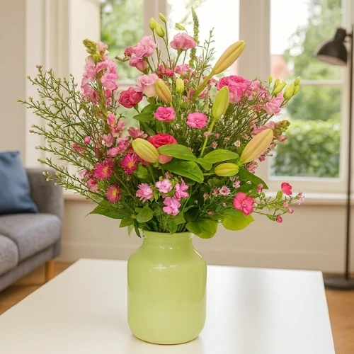 Geplukt roze boeket Hoog laag geschikt
