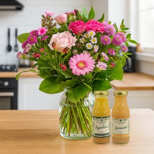 Seizoensboeket roze + Olmenhorst sappen
