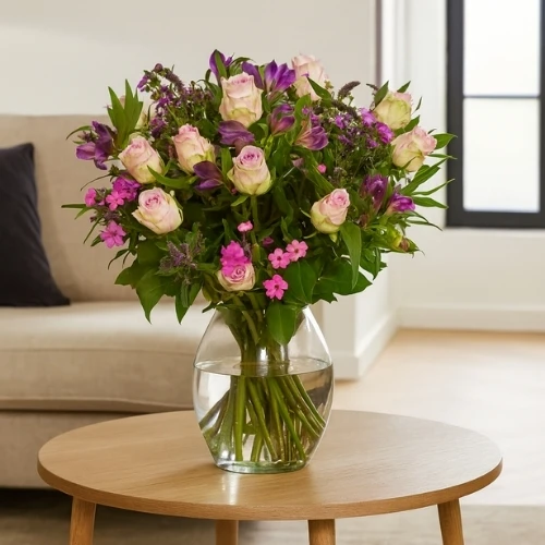 Roze rozen en bloemen