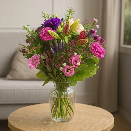 Veldgeplukte bloemen roze en paars