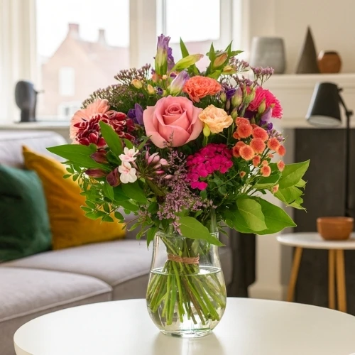 Seizoens bloemen roze en paars