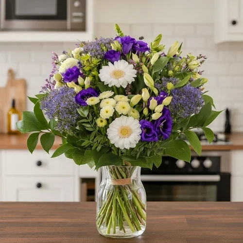 Boeket blauw paars wit