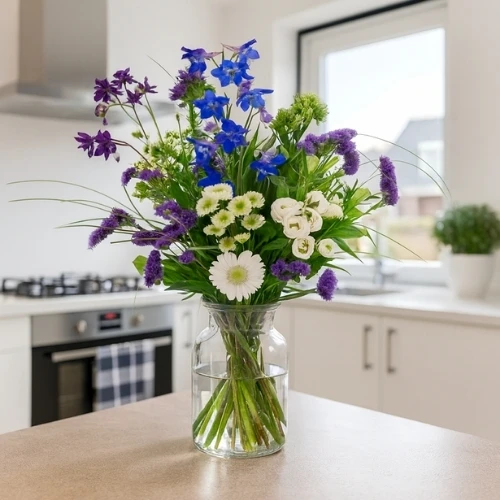 Plukboeket blauw paars wit
