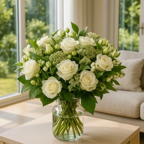 Witte rozen en bloemen