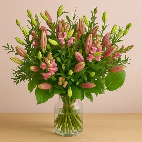 Roze lelies gecombineerd met roze bloemen