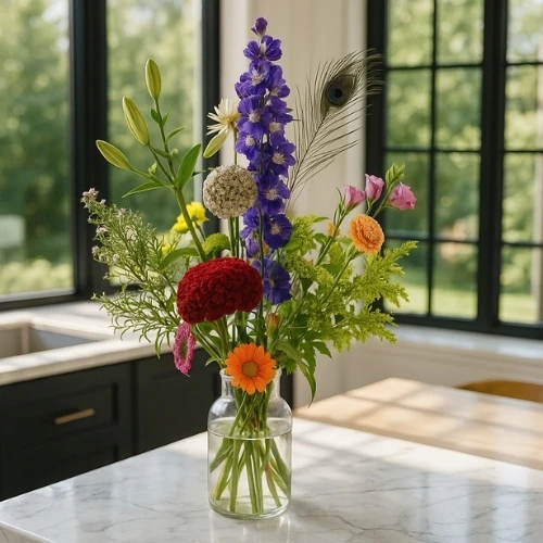 Bonte bloemen incl. melkbus vaas