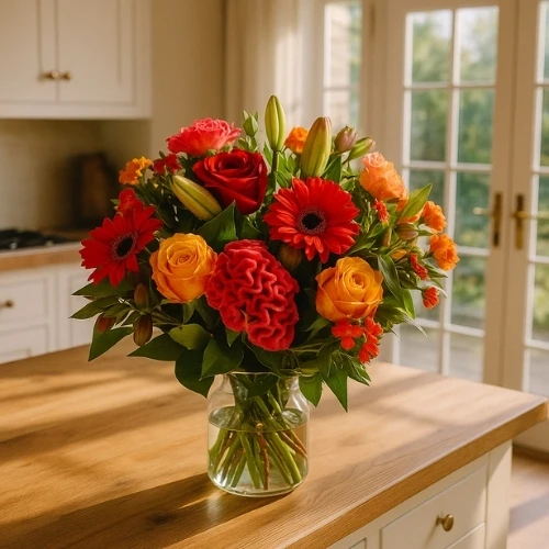 Surprise boeket roze - rood - oranje