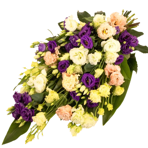 Rouwboeket eustomas roze - paars - wit