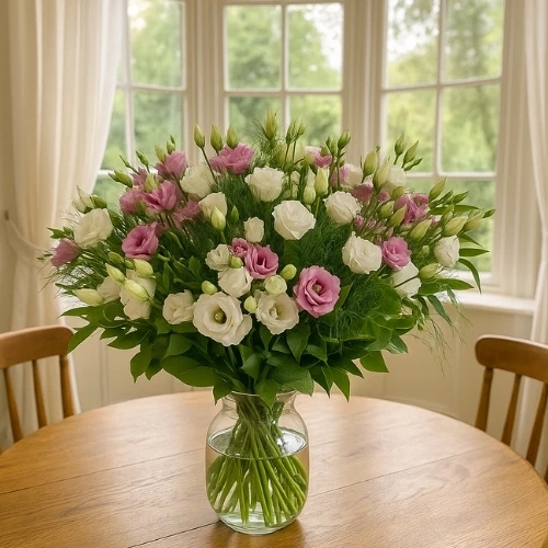 Boeket eustoma's roze en wit