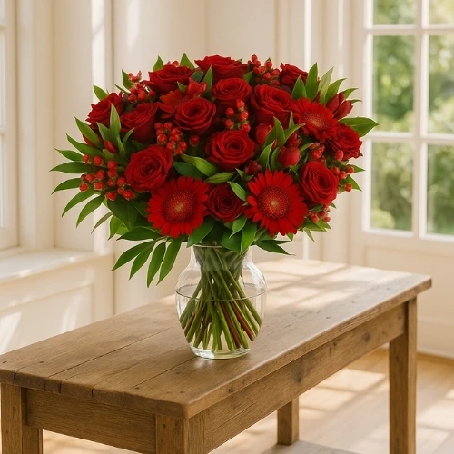 Rode rozen en bloemen