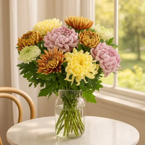 Bolchrysanten mixed Uniek herfst boeket