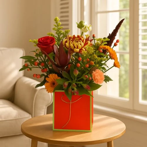 Tasje met herfst bloemen