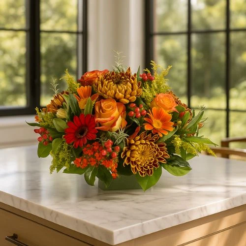 Herfst biedermeier brons oranje ca. 25cm
