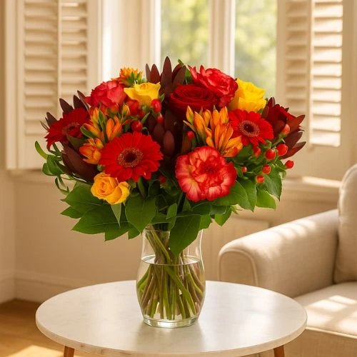 Sfeervol boeket warm rood oranje