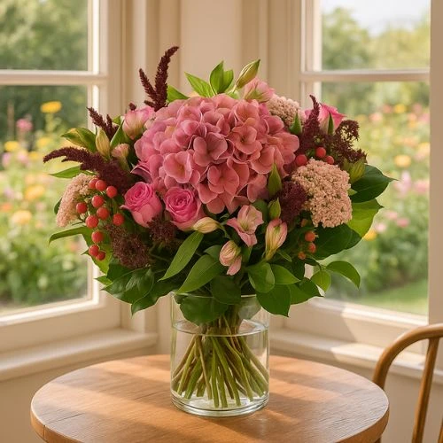 Hortensia en bloemen Stralend middelpunt boeket