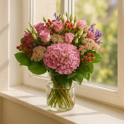3 grote hortensia's en bloemen