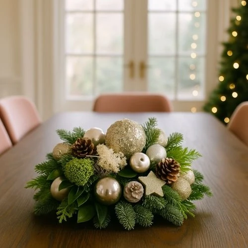 Rond Kerststuk wit-zilver ca. 35cm