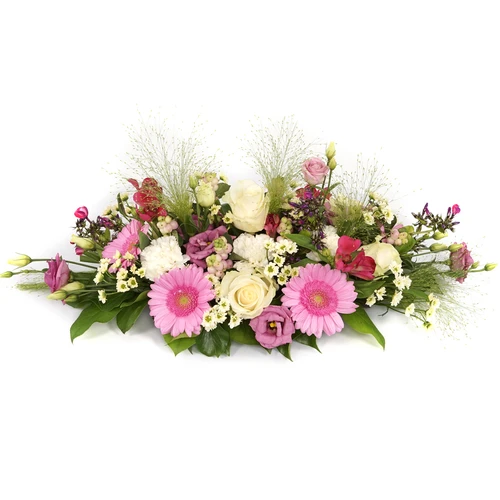 Tafelstuk bloemstuk wit roze vanaf 35 cm