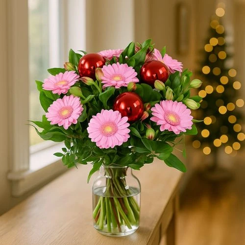 Voordeel kerstboeket roze - rood