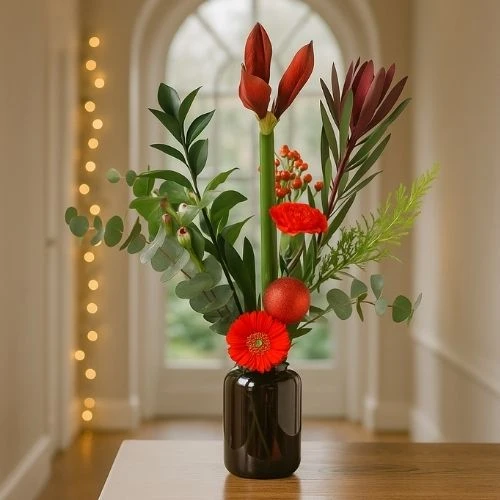 Kerstbloemen Amaryllis incl. glazen vaas