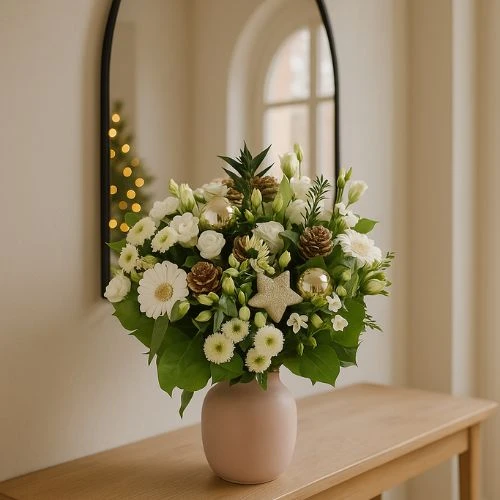 Kerst bloemen boeket wit - goud