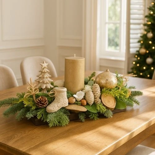 Tafelkerststuk goud 60cm met dikke kaars