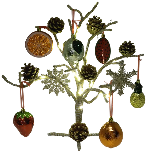 Luxe sierboom met kerst-ornamenten en LED