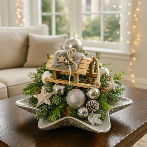 Ster kerststuk in zilveren glazen ster