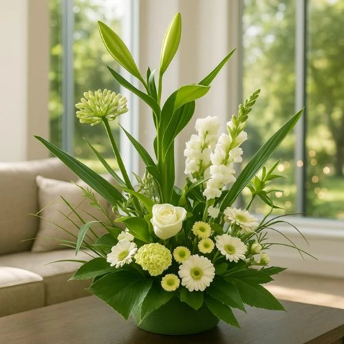 Bloemstuk eenzijdig wit