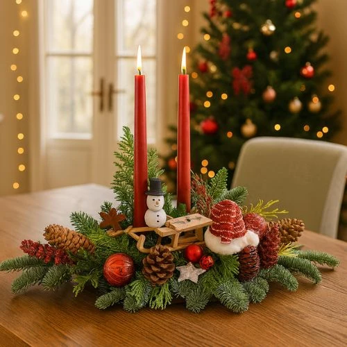 Tafelkerststuk romantisch Rood - Lengte ca. 65cm