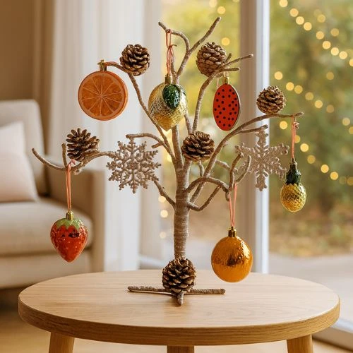 Luxe sierboom met kerst-ornamenten en LED