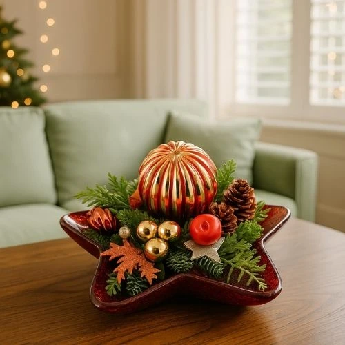 Ster kerststuk in rode glazen ster