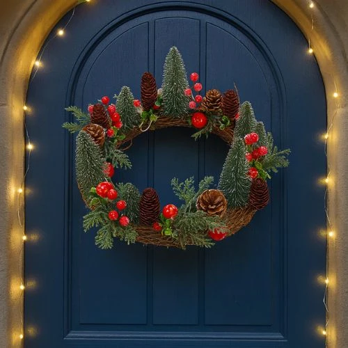 Kunst kerstkrans Ø 30cm + led verlichting