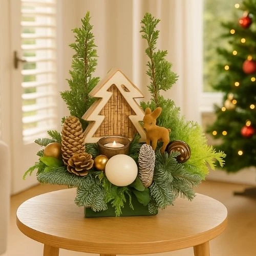 Kerstboom kerststuk waxinelichtje