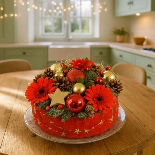 Kerst bloementaart Rood - goud