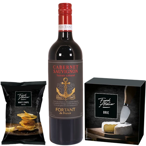 Feestpakket wijn met brie en chips