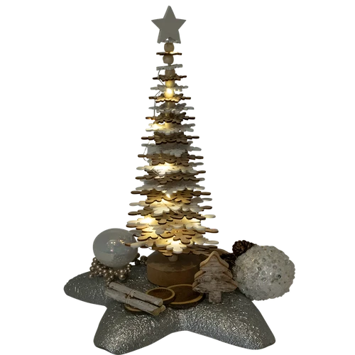 Zilveren ster: Houten kerstboom met Led verlichting