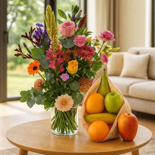 Tuinboeket bloemen + vers fruit bezorgen