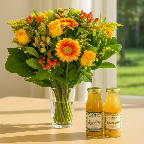Boeket geel oranje + Olmenhorst sappen