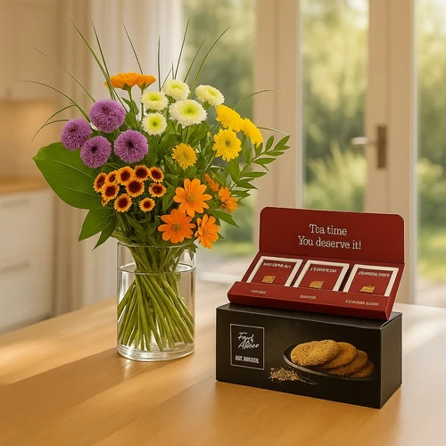 Santini boeket + koek en thee