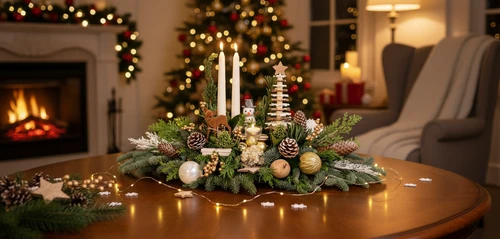 Romantisch wit Tafelkerststuk lengte ca. 60cm + witte kaarsen