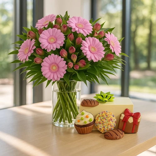 Voordeel boeket + 250 gram feestchocolade