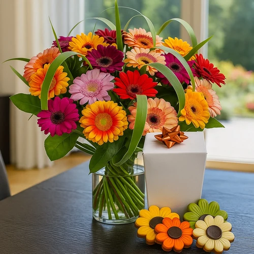 Mixed Gerbera boeket + bloemen chocolade