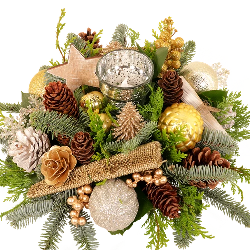 Kerststuk goud brons wit