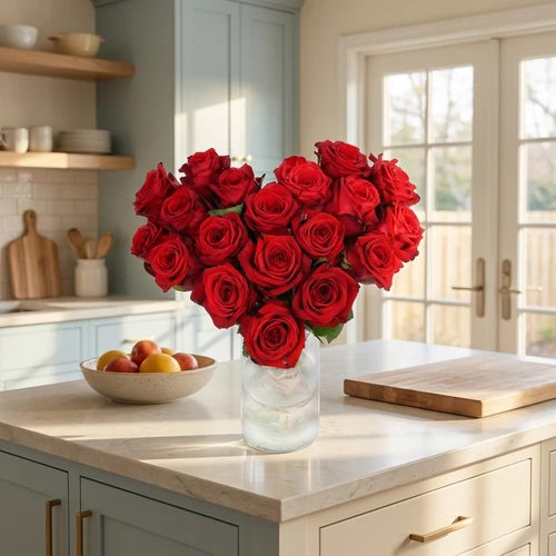 Hart boeket rode rozen ca. 25 cm doorsnede