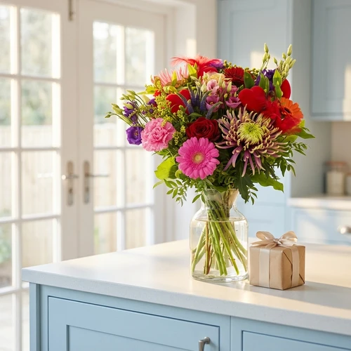 Bont boeket bloemen met hartjes