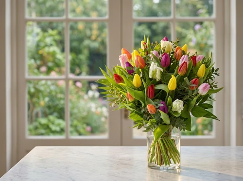 Mixed tulpen met gratis glazen vaas